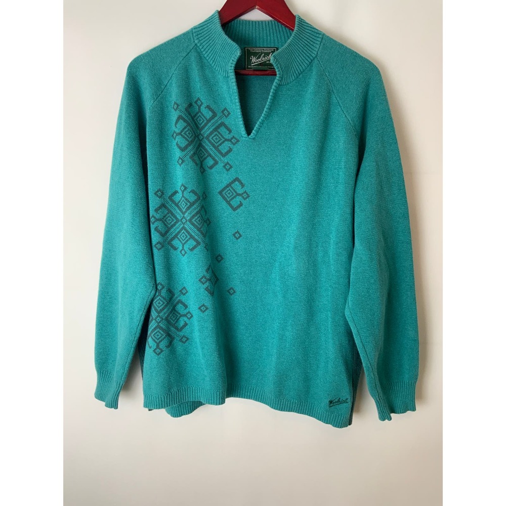 Woolrich Blue Sweater 2XL 100% Cotton Notch Neck Snowflake